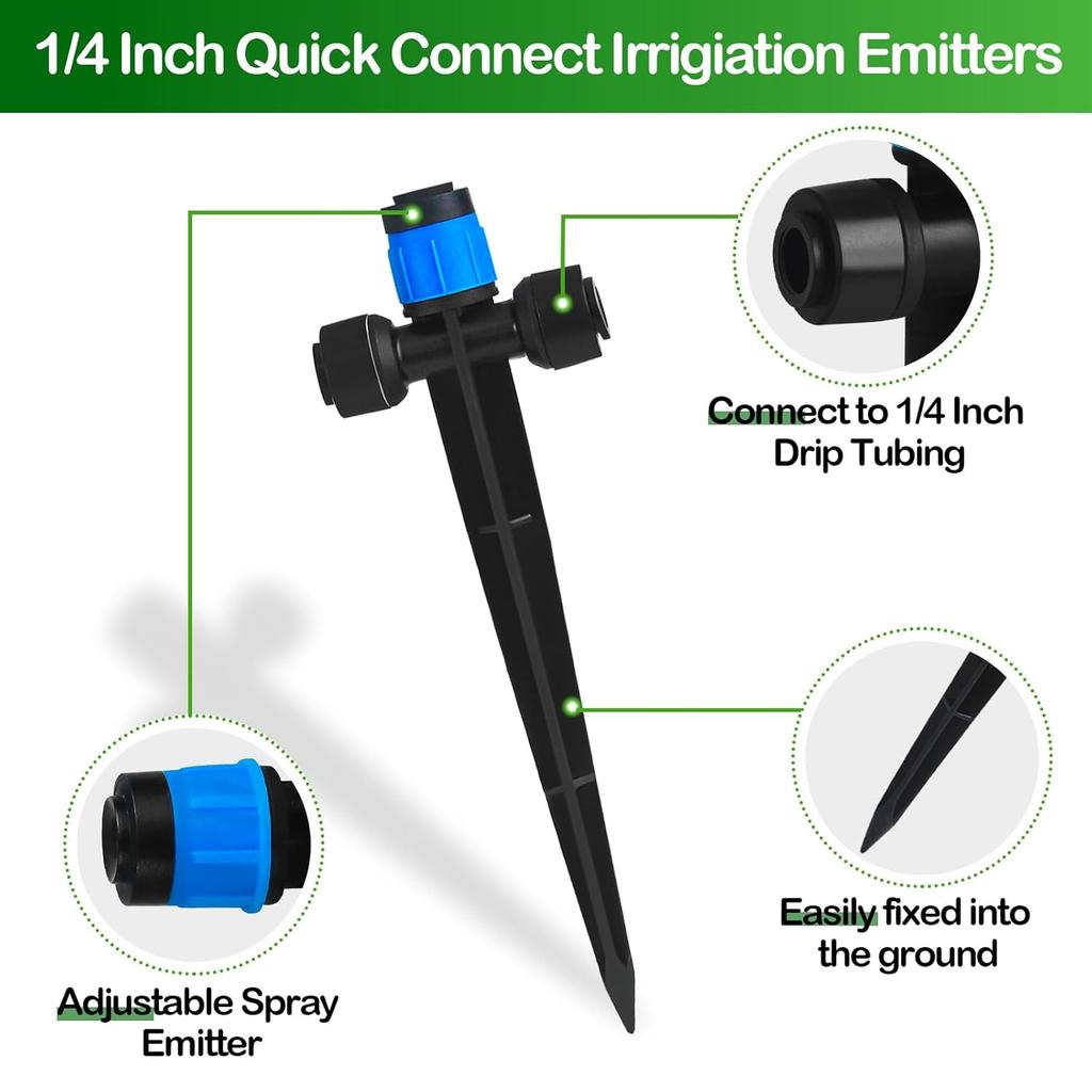 360° Adjustable Drip Emitters, Push-to-Fit Irrigation Sprinklers for 1/4" Tubing, Easy Installation Water Flow Drippers