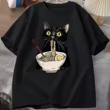 

Noodle RaUnisex Cat TShirt Foodie Lover T Shirts Black Cat Noodle TShirts Retro Casual Short Sleeve Tshirt for Unisex WOMEN Clothes 4XL