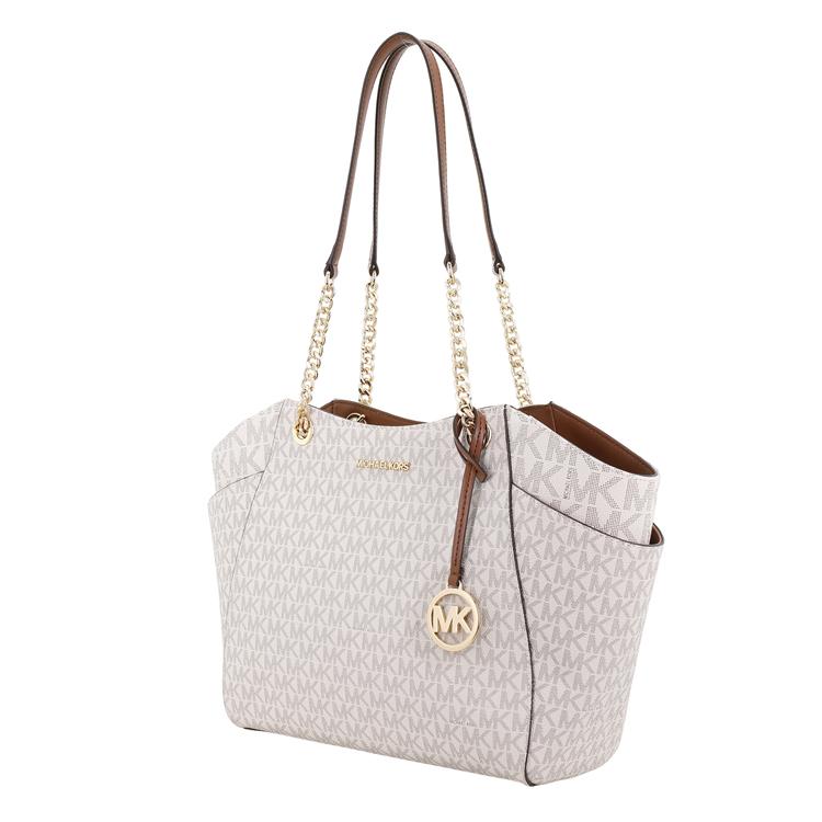 Michael Kors MK Pratt Logo Uzavírání na zip Potahovaná plátěná taška Tote Nákupní taška Přes rameno Crossbody Kabelka Velká dámská tote 35S4GTVT3B-VANILLA