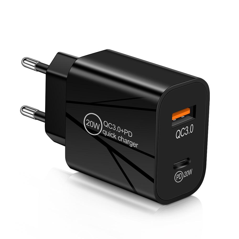 PD20W+QC3.0 Dual Fast Charger for Mobile Devices - US/EU/UK Standard.