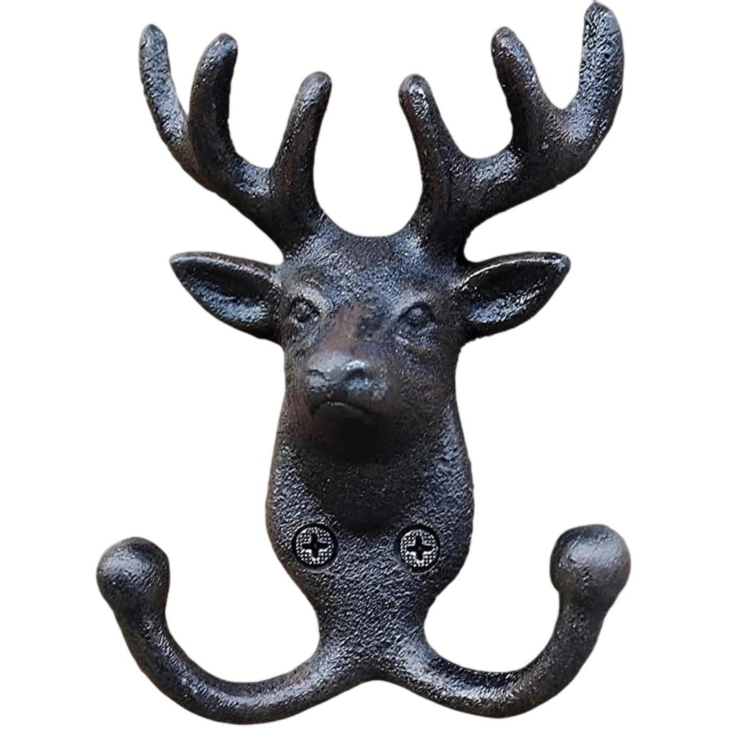 Vintage Deer Double Hook Wall Mount Coat Rack for Home Garden Courtyard Decoration