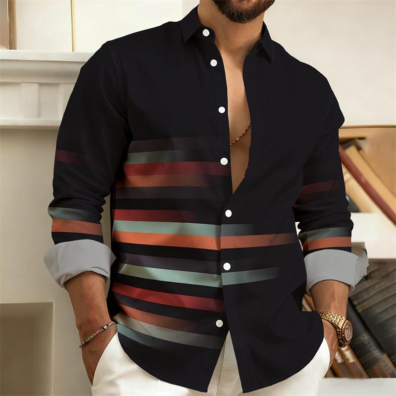 Nuova camicia da uomo a blocchi di colore patchwork a maniche lunghe, camicia casual da lavoro a righe geometriche, top da uomo slim-fit, taglie S-6XL.