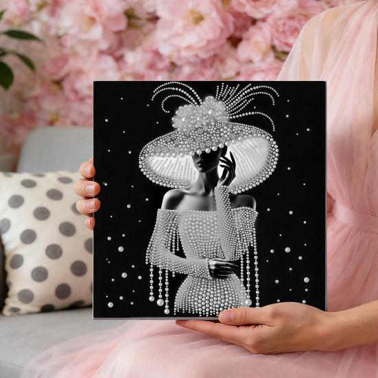 Zestaw do malowania perłami DIY dla dorosłych początkujących Eleganckie wzory dam Perłowy zestaw rzemieślniczy Sztuczne perły Wstępnie zadrukowane płótno Rama w zestawie do dekoracji domu