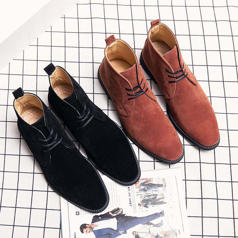 Men's Boots Chelsea Boots Suede Casual Black Ankle Boots Man Outdoor Motorcycle Boots Winter Fashion 2024 High Top Leather Shoes