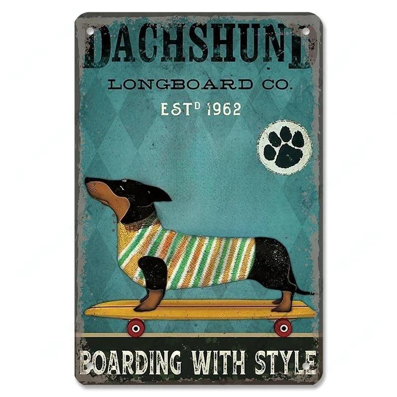 Pôster Vintage Cachorros Fofos de Estimação Placas de Metal de Estanho Dachshund Bulldog Placa de Metal Para Jardim Cafeteria Cozinha Decoração de Arte de Parede para Casa
