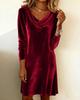2025 Autumn/Winter Women's Solid Velvet Dress with Shawl Collar and Long Sleeves