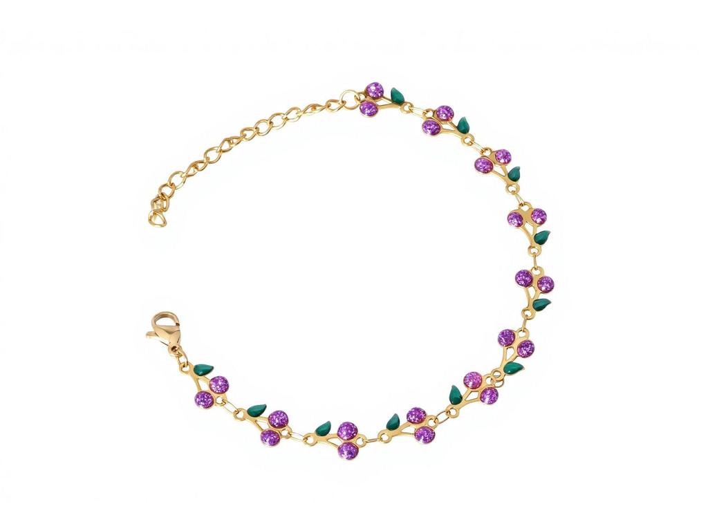 18k Gold Cherry Crystal Bracelet - Exquisite Light Luxury Stainless Steel Women's Jewelry