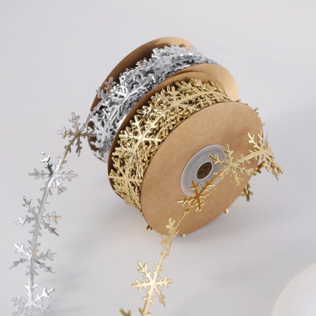 Altın ve Gümüş Kar Tanesi Dantel Kurdele - Noel Deri Kabartmalı Dekor