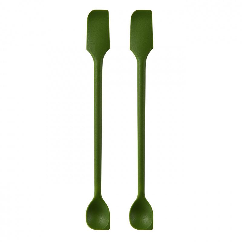 

2 pieces Silicone Dual-Ended Spatula Spoon Set, Long Handle Jar Scraper & Measuring Spoon with Scale, Use for Jam, Baking, Cooking, Peanut Butter зелений
