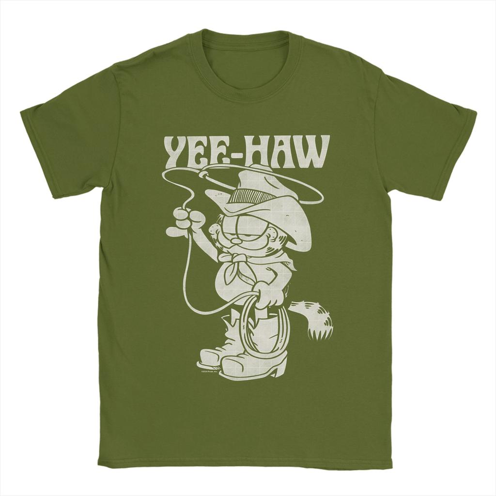 Garfields Cowboy Yee-Haw Vintage Retro Big Chest T-Shirts Cotton Tee Shirt Crewneck Short Sleeve T Shirts Plus Size Clothing