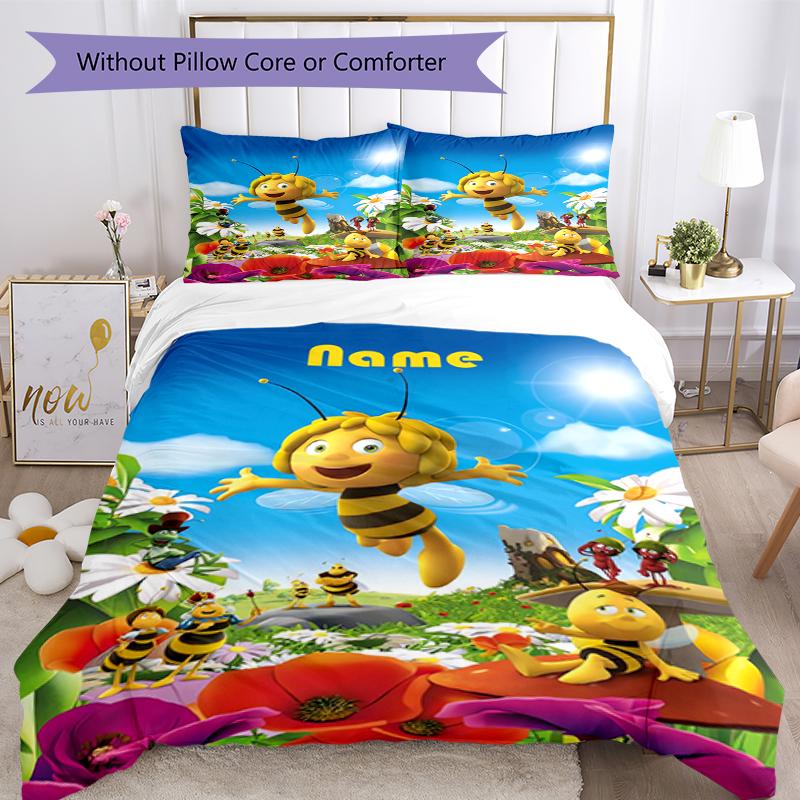 3pcs Custom Name Maya the Bee Bedding Set Duvet Cover Closure Includes 1 Duvet Cover & 2 Pillowcases, Soft and Comfortable for All Seasons.