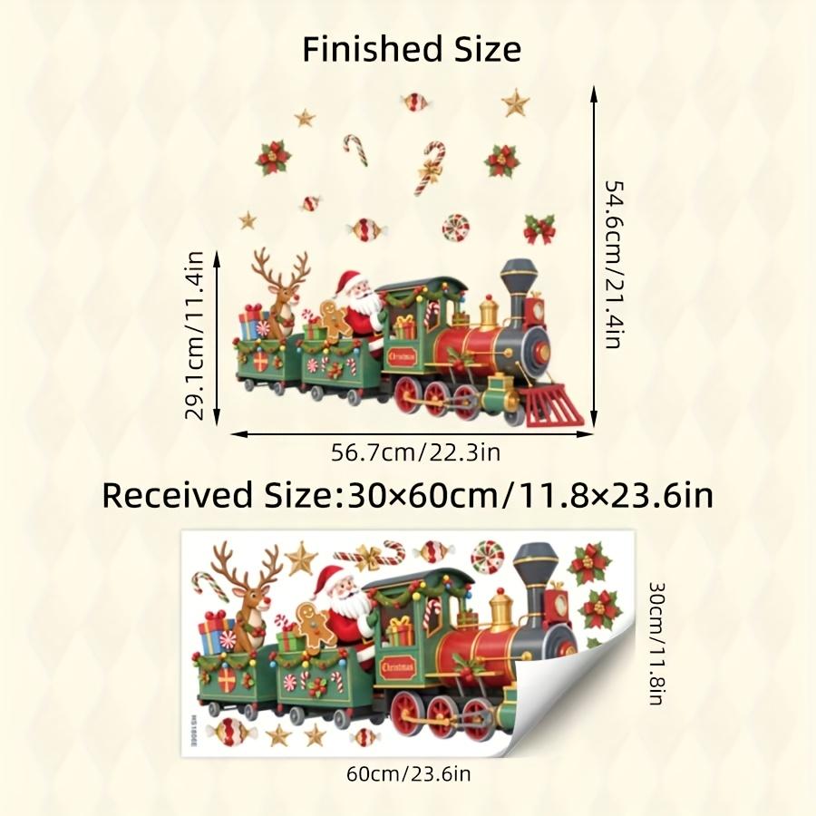 

1pc Self-Adhesive Christmas Train Wall&Window Decals with Santa Claus,Gingerbread for&Candy Cane Locomotive -Party Decorations