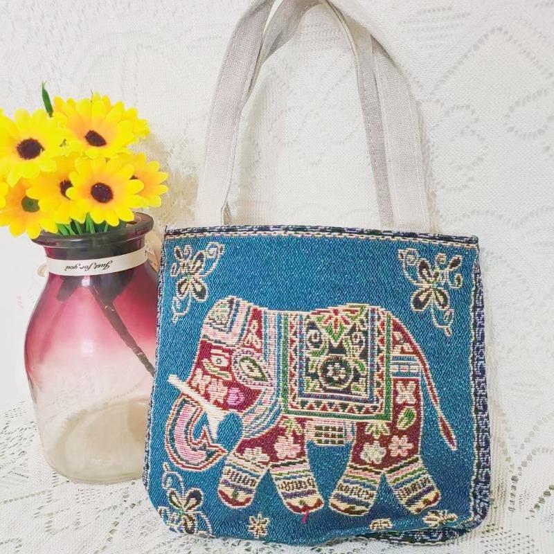 Small canvas bag double-sided embroidered tote bag elephant tote bag large capacity women's bag tote bag