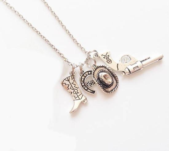 

Hip-hop Retro Gold Color Western Cowboy Boot Hat Pistol Pendant Necklace for Women Men Personality Fashion Jewelry Accessories серебряный