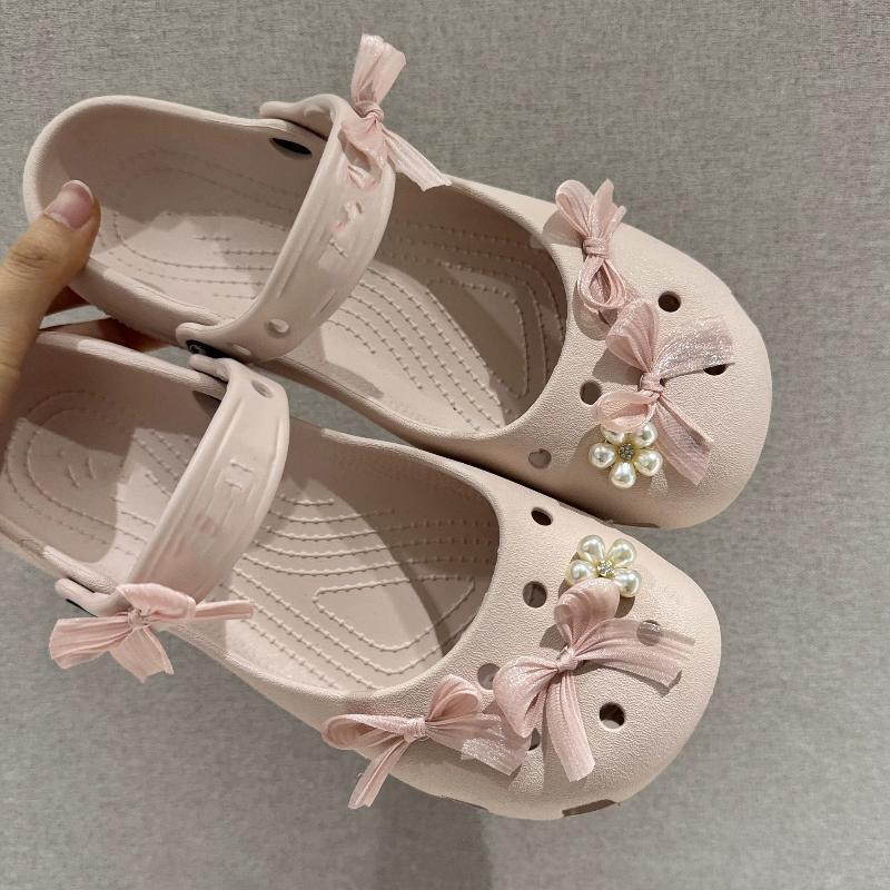 8Pcs/Set Balletcore Pink Bowknot Shoe Charms Women Cute Pearl Floral Summer Sandal Decorations Diy Accessories