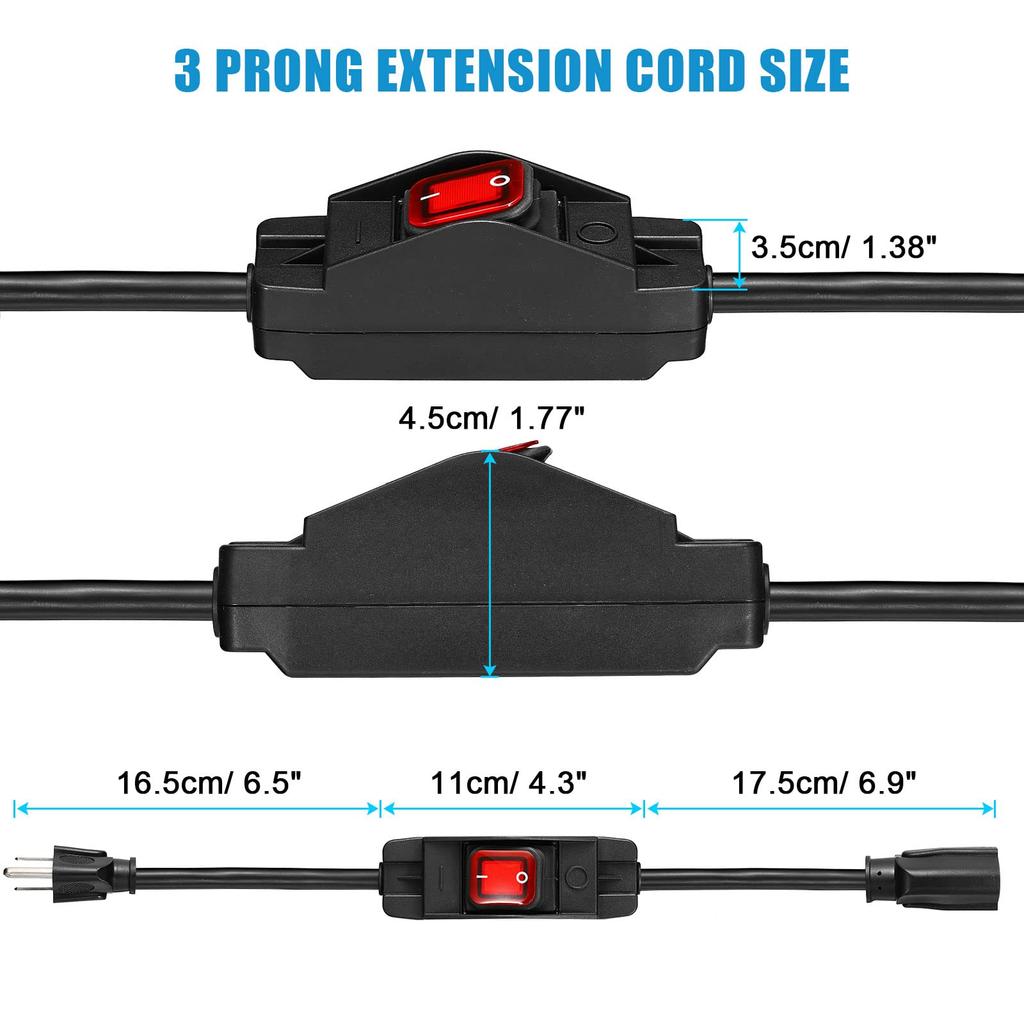 PATIKIL 150cm Outdoor Extension Cord with Waterproof Switch, 3 Prongs, 1875W 14AWG, Switchable Power Cord for Electrical Equipment, Black