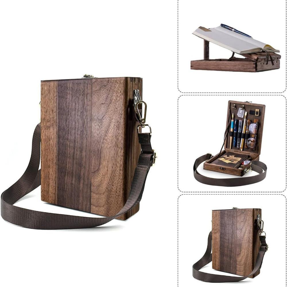 Caja de Madera Mensajero de Escritores Nostálgicos Bolso Portátil para Herramientas de Artista Almacenamiento de Materiales de Arte