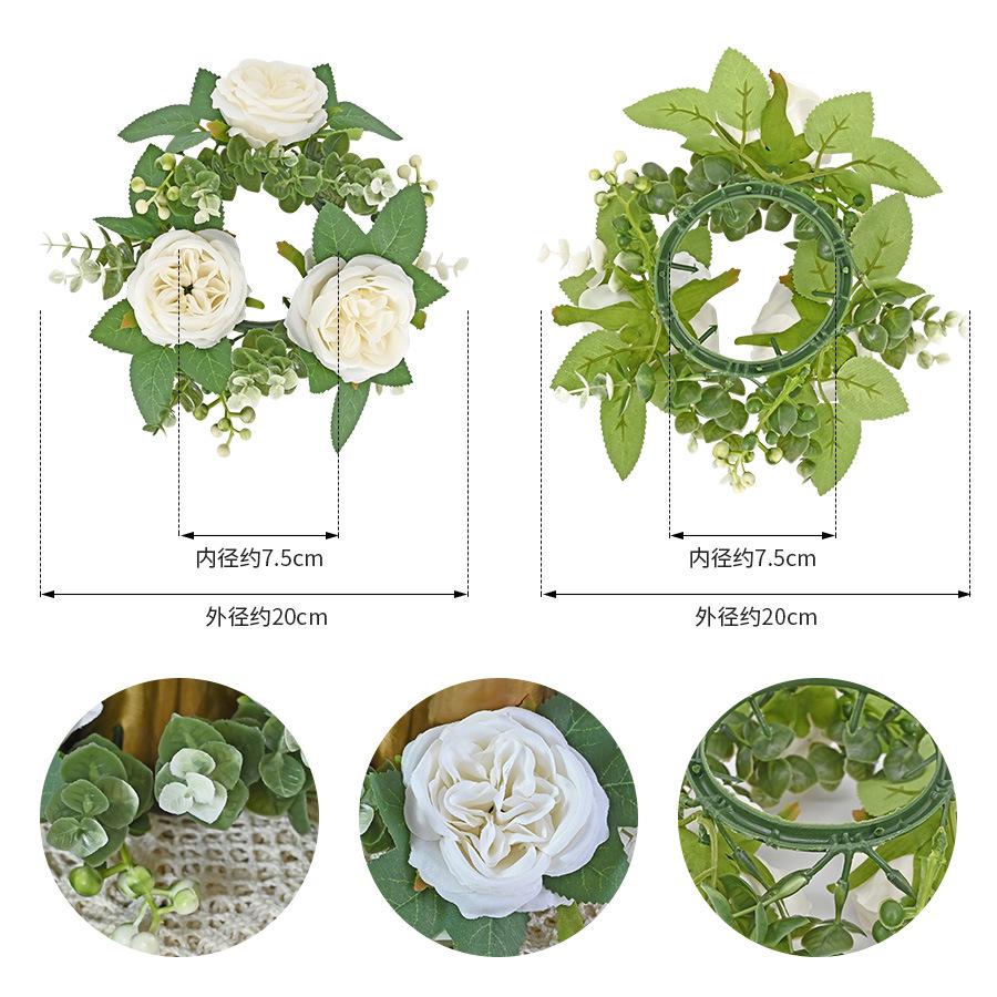 Simulation Austin Rose Wreath, Candle Cup Candlestick Wreath Wreath Decoration Party Wedding Arrangement Wreath