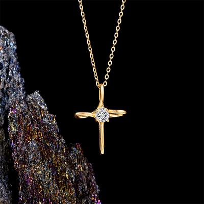 S925 Silver Moissanite 14k Gold Cross Pendant Necklace Simple Versatile Street Trend Christmas Gift