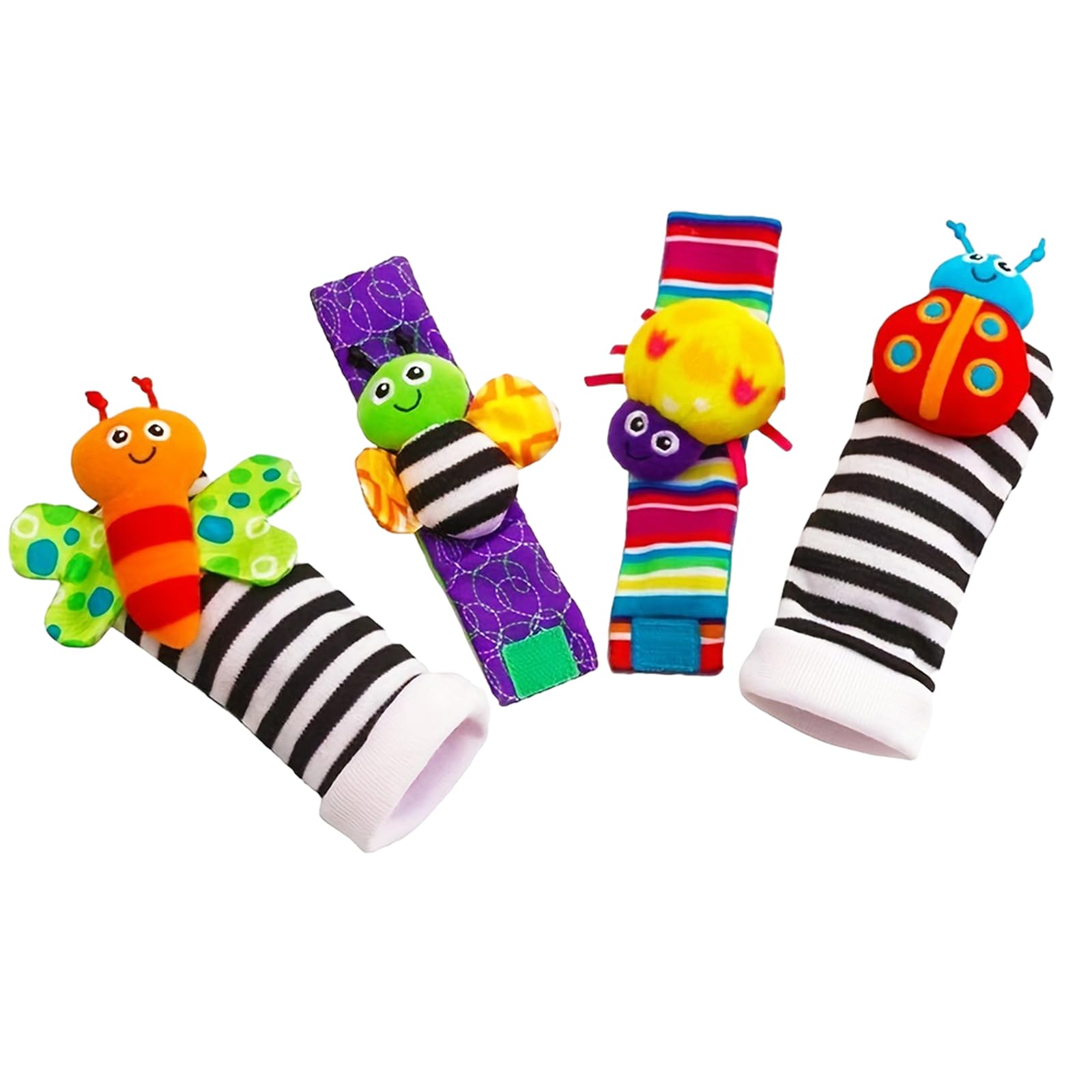 

Baby Wrist Rattle Socks, Newborn Rattle, Fabric Rattle Socks, 4-Pack, Fluffy, Soft, Cute Animal Designs, Baby Gift, Photo Shoot, For Babies 0-18