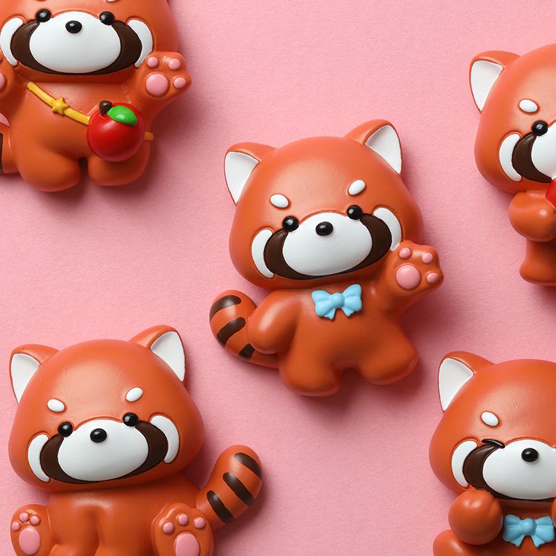 3 szt. Zoo Panda Czerwona Naklejka na Lodówkę Dekoracja Lodówki Magnetyczna Kreskówkowa Zwierzę Żywica Po Ściana Magnetyczna Ssąca