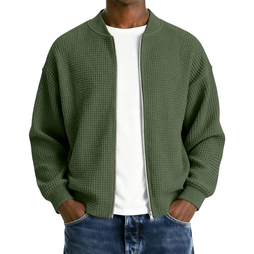 Men's Casual Zipper Stand Collar Long-Sleeve Lapel Jacket