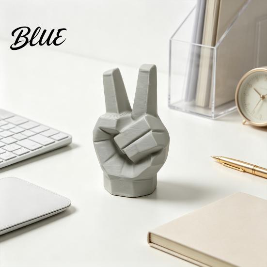 Unique Photo Props 3D Printed Victory Gesture Hand Sculpture Modern Resin Statue for Home Office Niche Accents Desk Decor Creative Geometric Finger