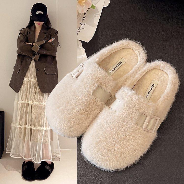 Mao Mao slippers women's outer wear 2025 new autumn and winter one-pedal fashion out bag head half drag cotton slippers Mao Mao shoes