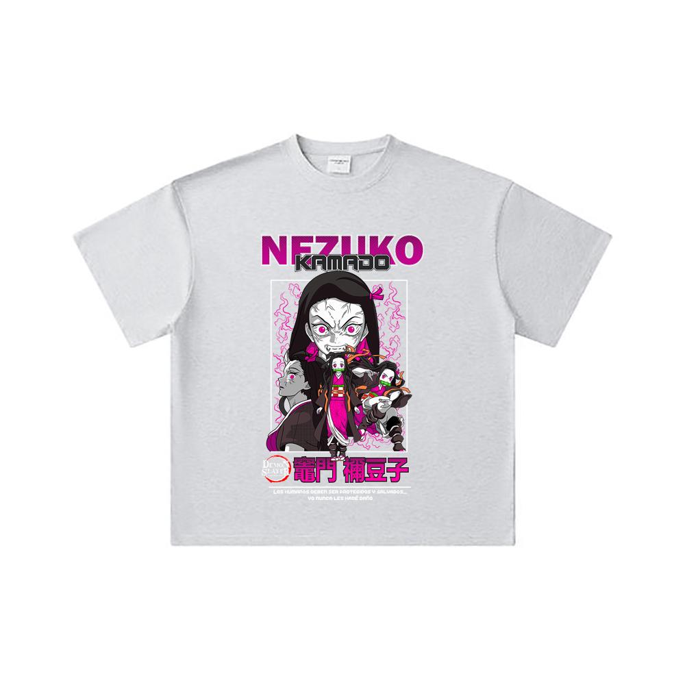 260 GSM Double Yarn 32 Count 100% Cotton Demon Slayer V55 Nezuko Print Unisex Heavy Cotton T Shirt