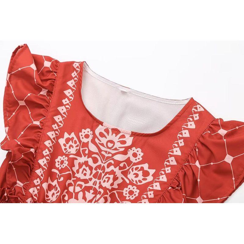 Kaslead New Arrival Women's Clothing Fashion Style Fashion Casual Three Colors Print Smocking Waist-Tight Dress