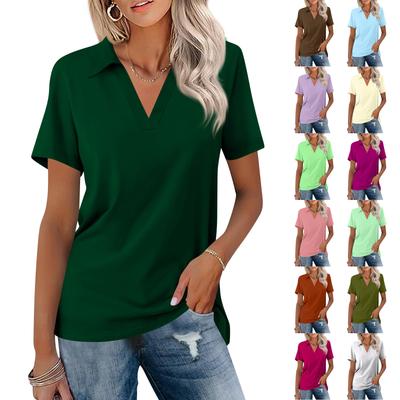 Camisa de Color Casual con Solapa de Manga Corta para Mujer Tops para Mujer