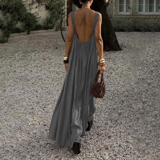 Women Summer Dress Sleeveless Spaghetti Strap Pleated Maxi Dress Beach Vacation Loose Flowy Sundress