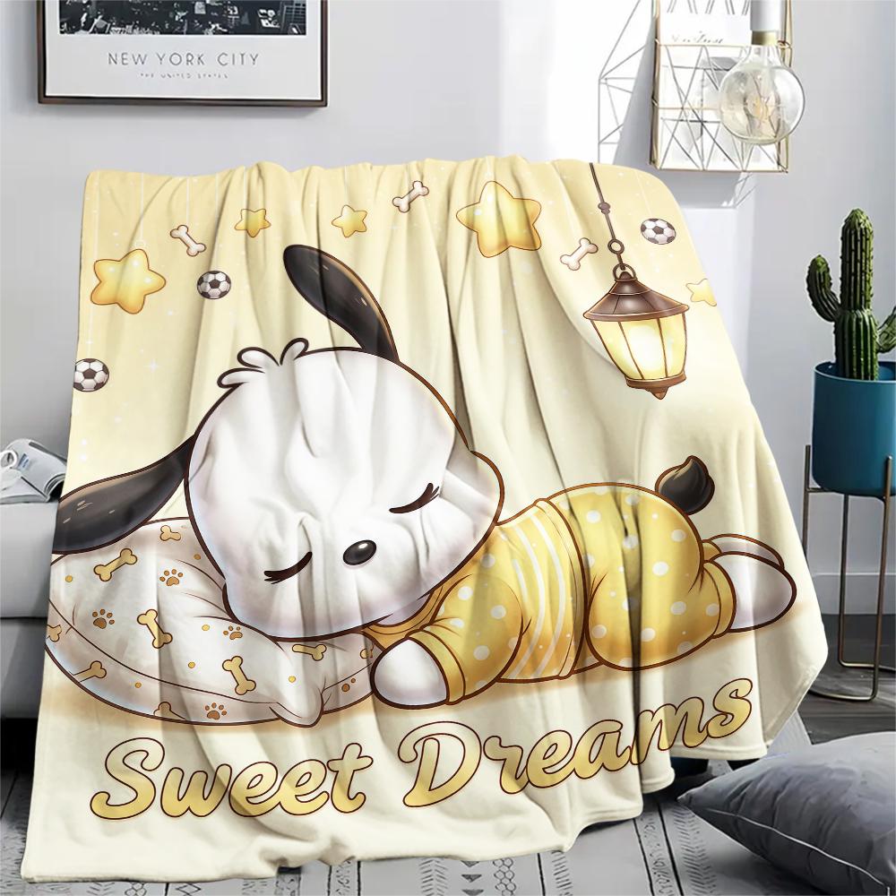 1PC Pochacco Print Flannel Blanket, High quality All Seasons, Home Decor, Warmth and Comfort, Perfect for Christmas Gifts