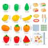CARLORBO Wooden Pretend Play Kitchen Toy Large Capacity Wooden Toy with Fruit Cutting Function Includes Storage and Learning Perfect for Preschool