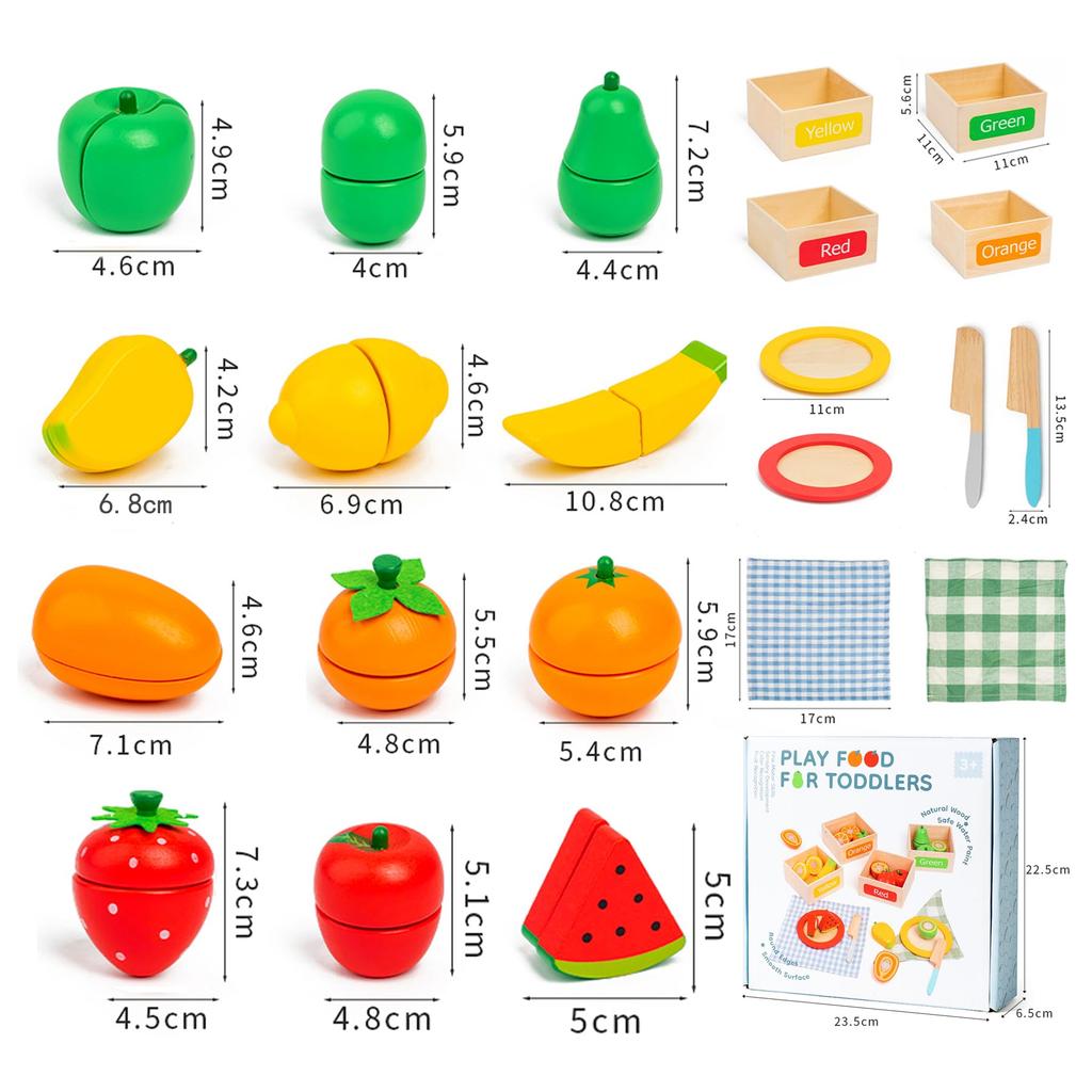 CARLORBO Wooden Pretend Play Kitchen Toy Large Capacity Wooden Toy with Fruit Cutting Function Includes Storage and Learning Perfect for Preschool