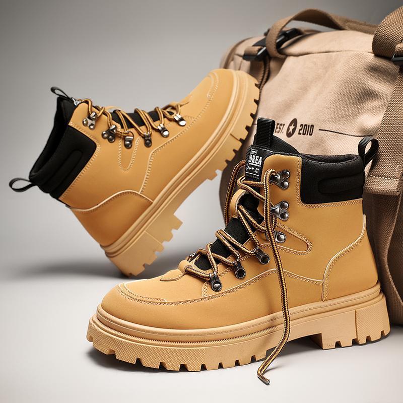 Autumn and winter new rhubarb boots labor insurance shoes outdoor army green tooling boots trendy shoes Martin shoes men's shoes