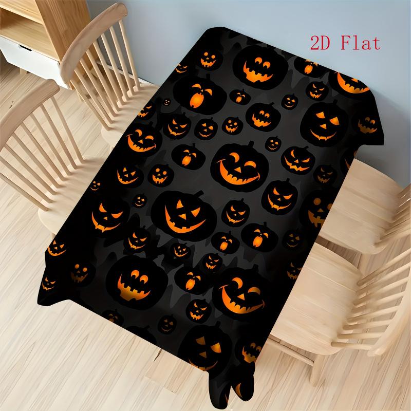 2D Flat 1pc- Modern Niche Style with a Quirky and Eerie Atmosphere, Halloween-themed Tablecloth with Various Pumpkin Head Prints, Suitable for Home Di