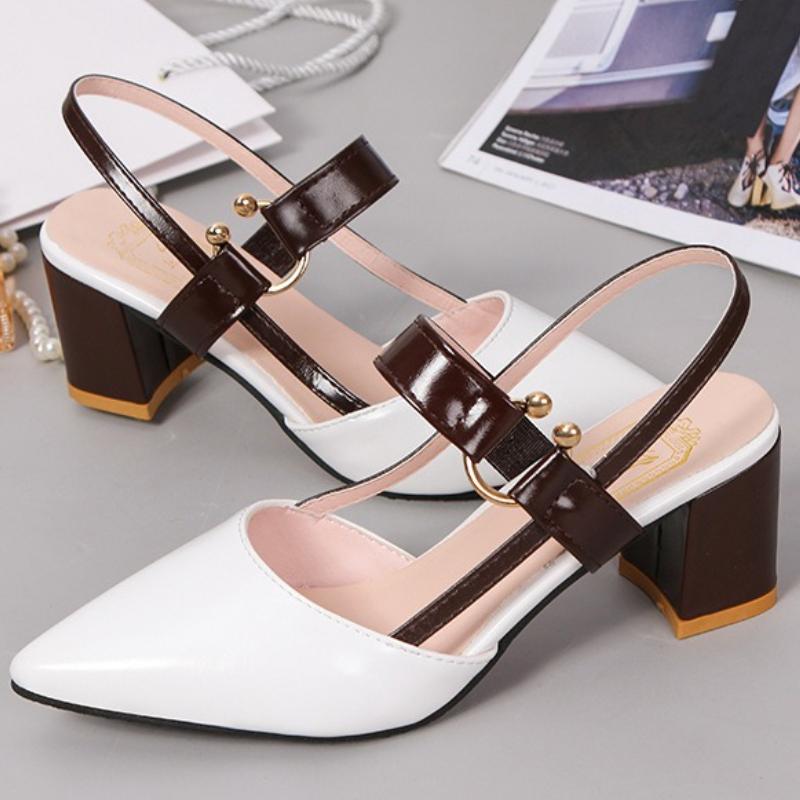 Luxury Women's High Heels Pointed Toe Women Sandals Pu Leather Party Shoes High Quality Chunky Heels Women Shoes Fashion Zapatos