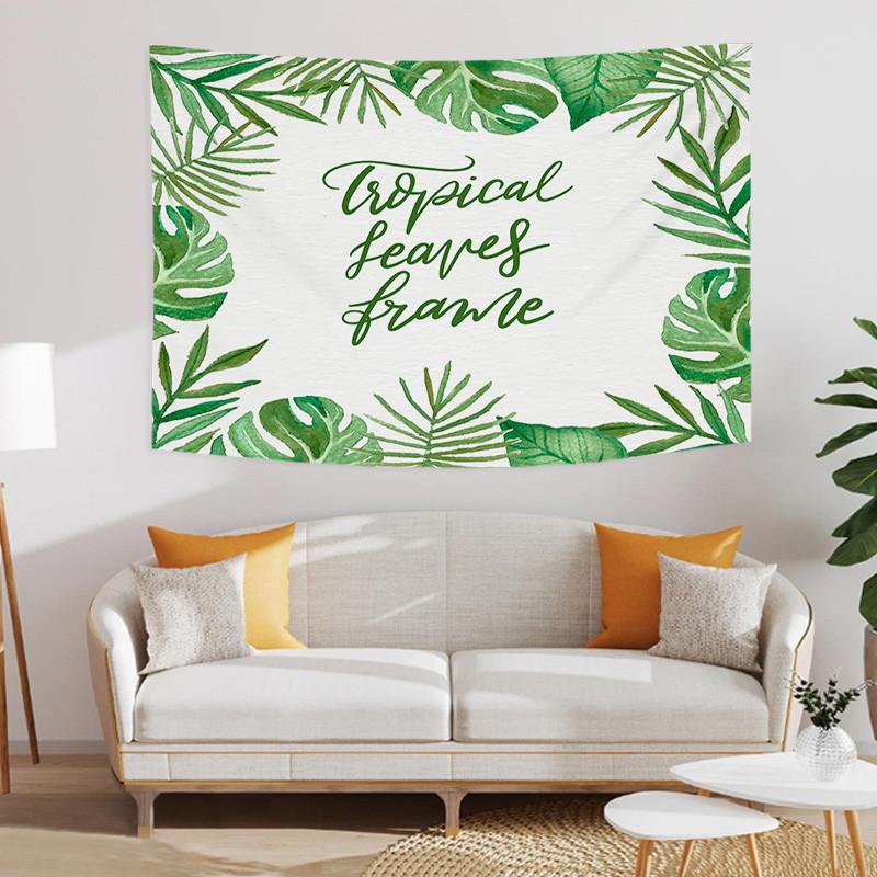 Enthusiastic Summer Green Tropical Leaves Plants Printed Polyester Tapestry Wall Hanging Tapestries For Bedroom Dorm Decor