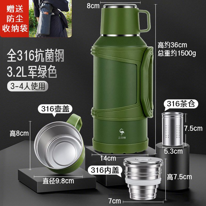 Large Capacity 316 Stainless Steel Thermos Flask for Outdoor Travel and Car Use, Super Large Capacity Thermal Mug