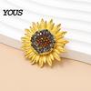 Decorative Sunflower Pin Brooch Pin, Large Design Lapel with Rhinestones Inlaid, Three-Dimensional Strong Buckle Petals Floral Badge, Electroplated