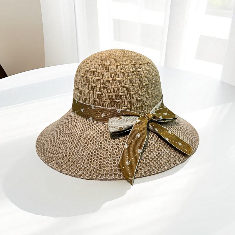 Foreign style fashionable old lady sun hat straw hat beach bow sunscreen new sun hat breathable casual versatile