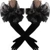 Lange Samthandschuhe mit Organza-Rüschenmanschette, Ellbogenlange Formelle Handschuhe für Hochzeit/Party/Ball