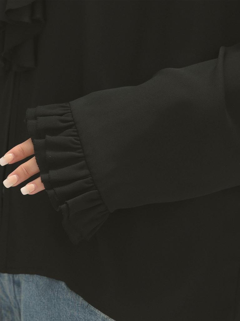 Beams Boy Women's Large/Small Shirt, M.Amnz_RuflBlous, Black, Free Size, 13110450452