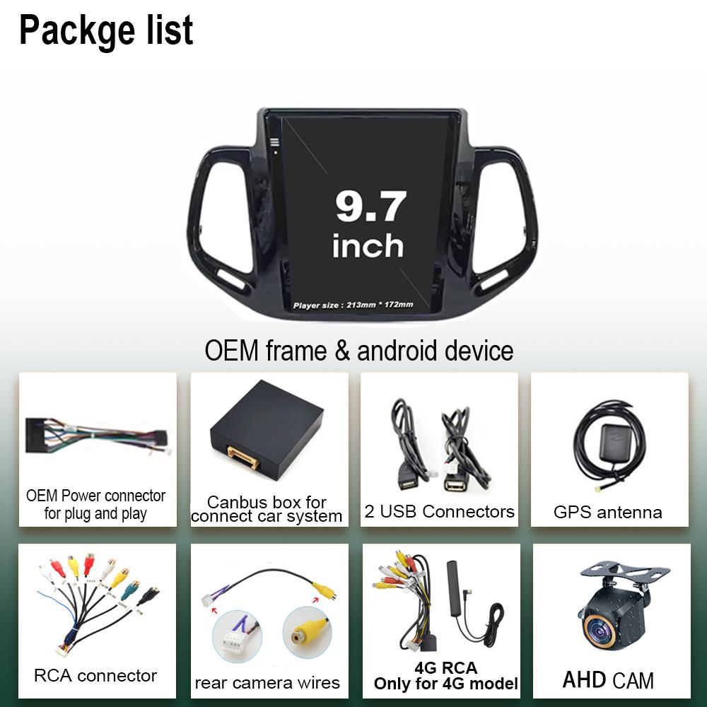 9.7 Inch Car Radio Android 14 For Jeep Compass 2 2016 2017 2018 Head Unit Multimedia Player GPS Navigation No 2 Din Bluetooth