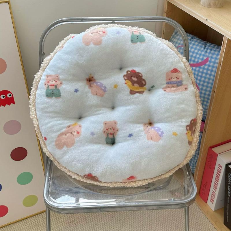 

1Pc Plush Cute Cotton Pad Cartoon Animal Print Warm Printing Window Seat Cushion Circular Cushion