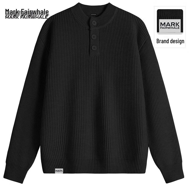 Mark Huafei Men s Retro Henley Neck Knitted Sweater M