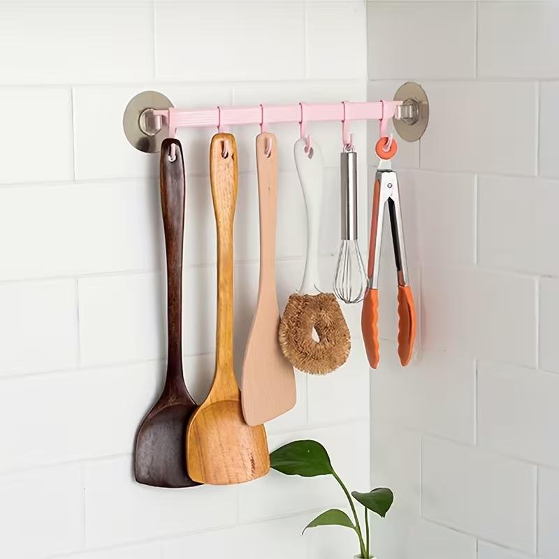 6 Hook Wall Mounted Towel Rack, No Drill Plastic Bathroom Organizer, Corner Shower Storage Holder for Towels, Bath Accessories and Kitchen Supplies
