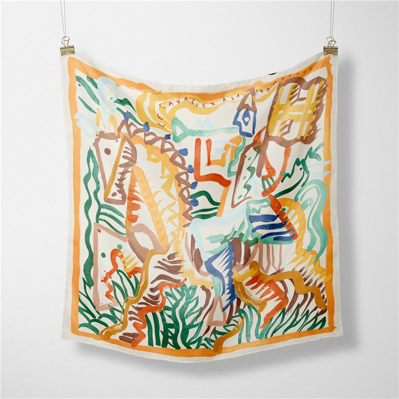 Twill Silk Scarf Woman Horse Floral Print Square Scarves Wraps Bandana Small Hijabs Foulards Lady Tie Headband Neckerchief 53CM
