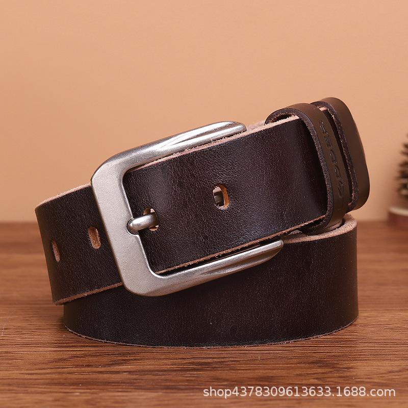 Ledder Belt Men's Trendy Work Pants Men's Genuine Leather Pure Cowhide Casual Handmade Retro Needle Buckle Jeans Belt